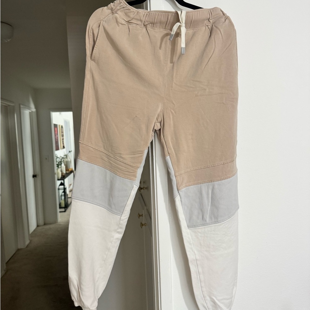 FEAT Beige Joggers with White Tie